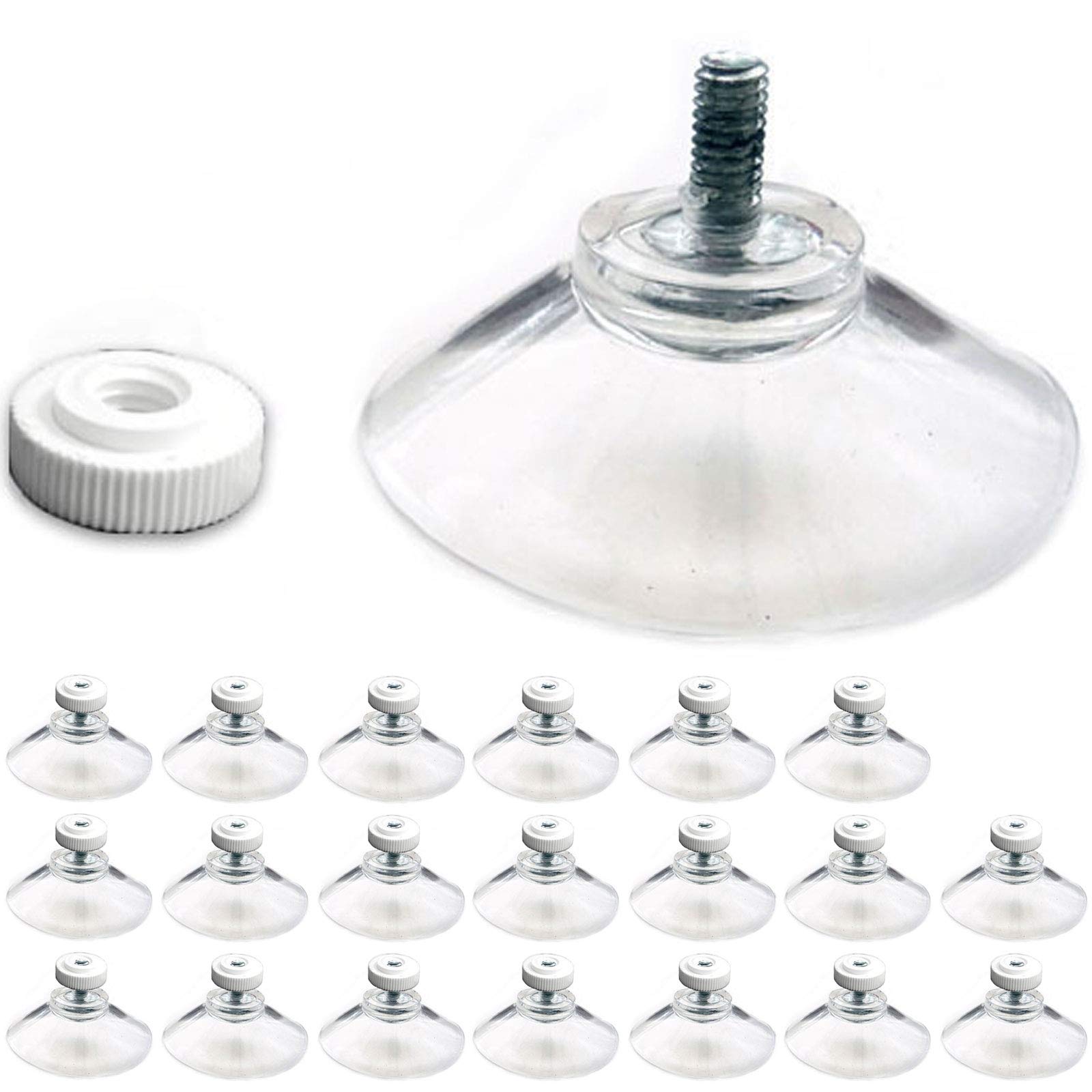 Suction Cups - 20 Pack of 40mm Clear Plastic Sucker Pads with Screw and Nut. 10mm long M4 thread.