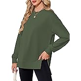 Warmrole Women's Sweatshirt Long Sleeve Oversized Pullover Hoodies Fall Clothes with Zipper Slit, S-XL