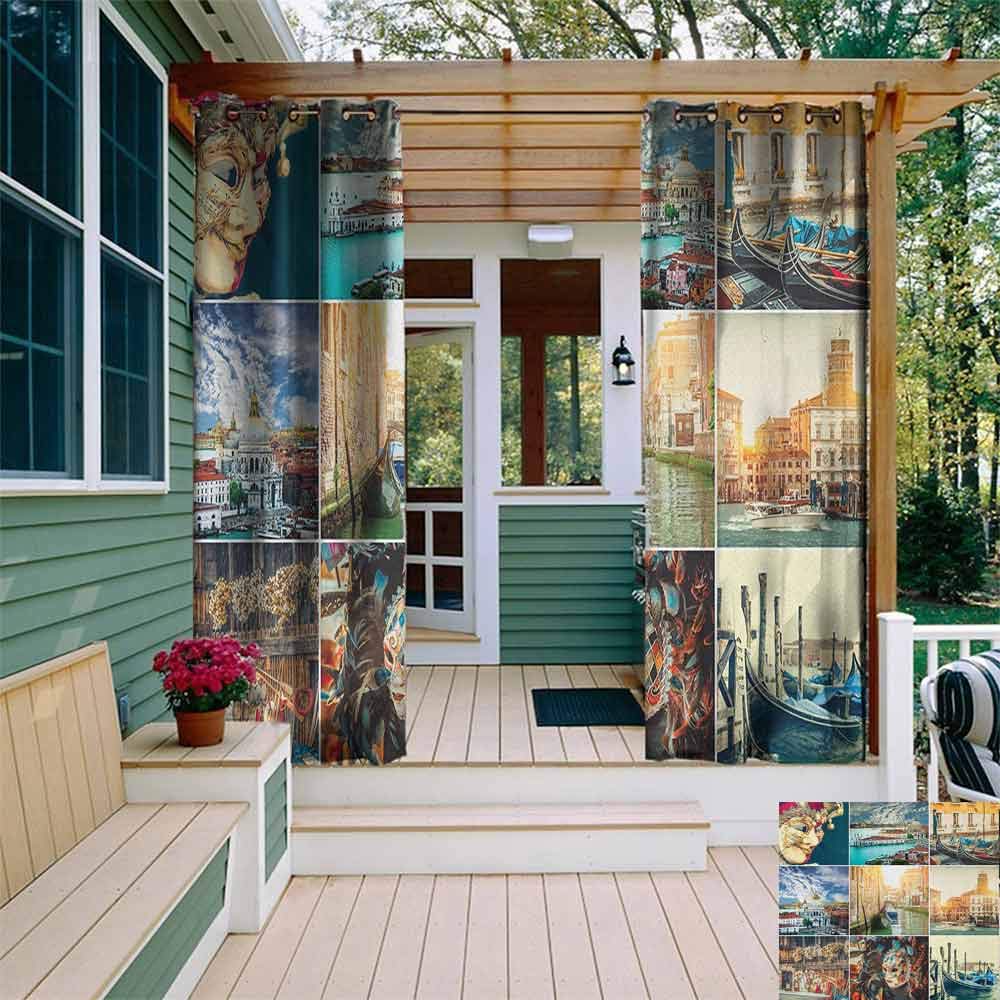 DonaHome Shading Insulated Curtain,Italian Camogli Building Sea Lamp and Balcony Tourist Spot in Ligury Italy Print,Complete Darkness, Noise Reducing Curtain,W72x84L Blue White and Yellow