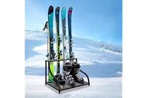 DOLEMODUO Ski Storage Rack, Freestanding Ski Holders for Home and Garage, 4 Pair Ski Storage Organizer for Snowboard, skis poles