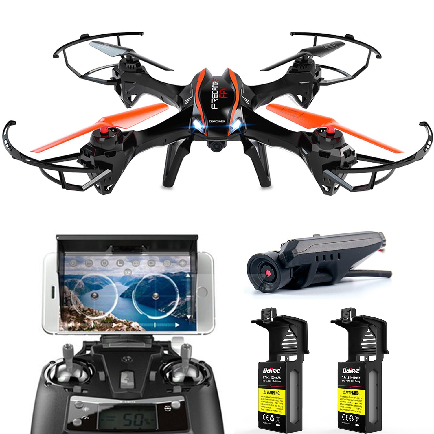DBPOWER Predator U842 WIFI RC Quadcopter Drone with HD Camera 2.4G 4CH 6 Axis Gy 6115496829548