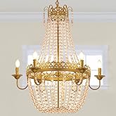 Wellmet French Empire Crystal Chandelier Modern Adjustable Hanging Pendant Ceiling Mount Light Fixture for Hallway Dining Liv