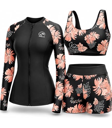 Rash Guard Swimsuit for Women Tummy Control Long Sleeve Zipper