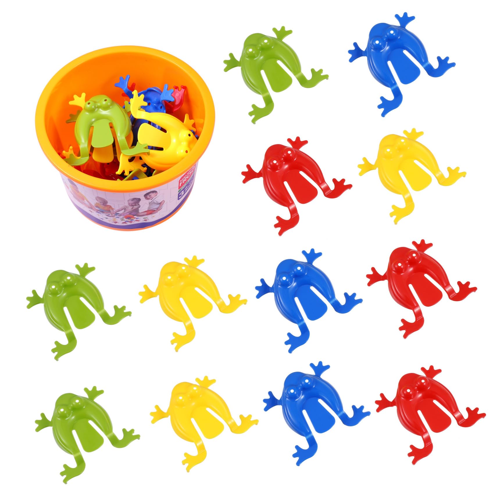 NUOBESTY Jumping Frogs, 12pcs Finger Pressing Toys Bouncing Frog with Bucket Kids Educational Toys for Party Favors, Classroom Games, Interactive（Mixed Color)
