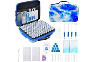 SuSentak Diamond Art Storage Containers with Dot Drill Tools,60 Slots Bead Organizer Case for 5D DIY Art Kits, Portable Craft Box for Diamond Painting Accessories (Blue)