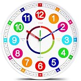 lanktoo Kids Wall Clock - Non-Ticking, Battery Operated Time Teaching Clock for Kids, Ideal for Children&rsquo;s Bedrooms, Playrooms, and Stylish Home D&eacute;cor &ndash; White, 8 Inch