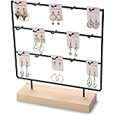 RUINENGDA Earring Display Stands for Selling 3 Tier 15 Hooks Jewelry Display Wooden Base Earring Holder Organizer Display Stand for Necklaces Rings Bracelets Keychains (Black)