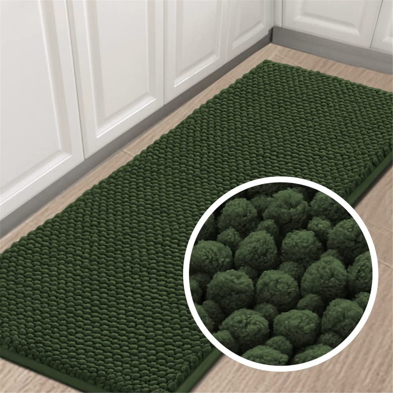 Baths Mats Chenille Bathroom Rugs for Bathroom Soft Water Absorbent Plush Bath Rug Mats Non Skid Washable Bathroom Floor Mat for Kitchen (Olive Green,59" x 20")