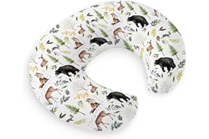 HawSkgFub Forest Animals Creatures Nursing Pillow Cover for Baby Boys, Pine Tree Bear Fox Deer Leaf Breastfeeding Pillow Slipcover, Nursing Pillowcase for Newborn Infant, Cover Only