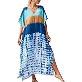 IMAGEKOPE Kaftan Dresses for Women Plus Size Bathing Suit Cover up Vneck Batwing Dress Loose fit Moroccan Caftan mumu Dresses