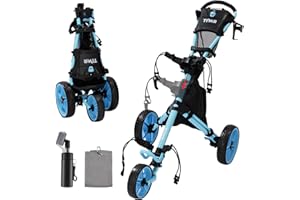 Tivor 3 Wheel Golf Push Cart, Lightweight Push Cart Golf One-Click Folding, Adjustable Height Pushcart for Golf Bags, Compact Design for Ladies, Junior Golfers