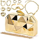 Jadive 8 Pcs Clutch Purse for Women Evening Prom Metallic Handbag Earrings Necklace Rings for Wedding Jewelry Set