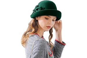 RZTA Women's Vintage 100% Wool Felt Cloche Bucket Bowler Hat Winter Vintage Bow Fedoras Church Derby Fascinator Hat