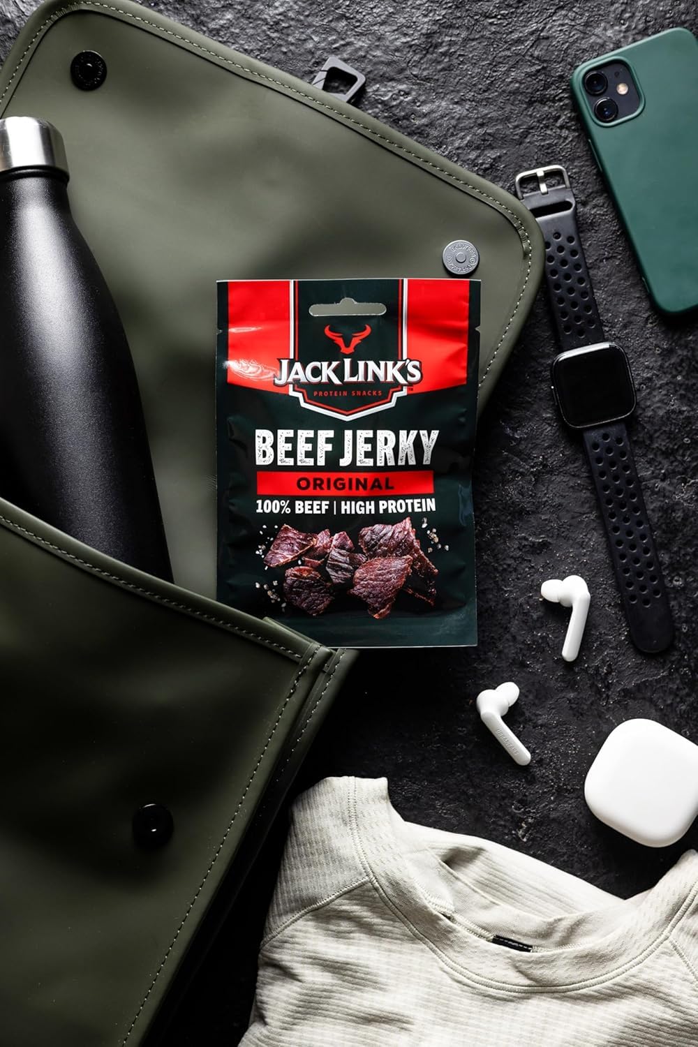 Jack Links Beef Jerky Original – 12er Pack (12 x 40g) – Trockenfleisch Eiweiß Snacks - High Protein Snack für Gym, Fitness, Outdoor - American Food für Menschen - Dörrfleisch Chips aus Rind Fleisch 3