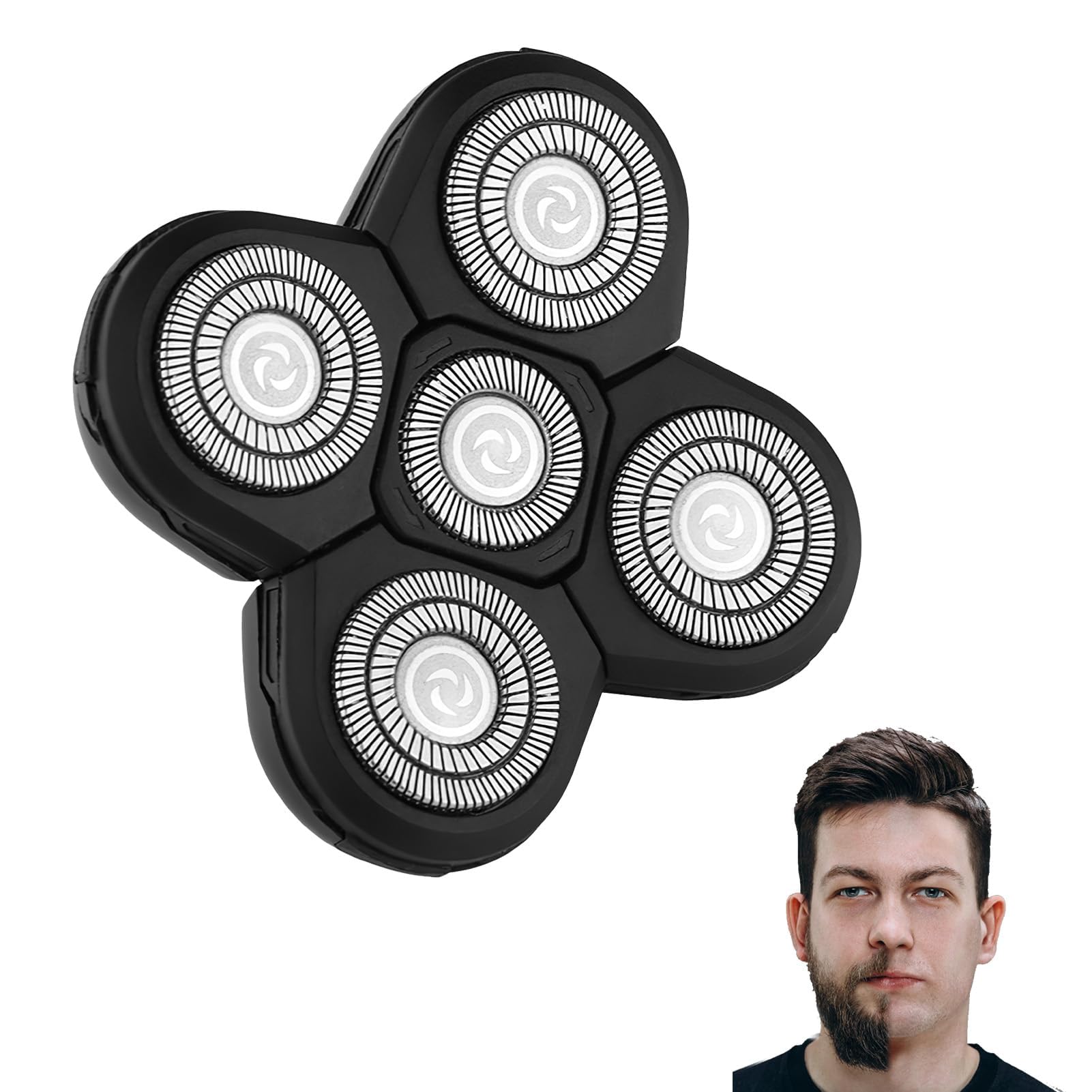5 Head Shaver Replacement Heads, 5D Floating Shavers for Bald Men, Washable Electric Razors Replacement Heads Universal Back-Up Rotary Beard Cutter Accessories for Head and Face
