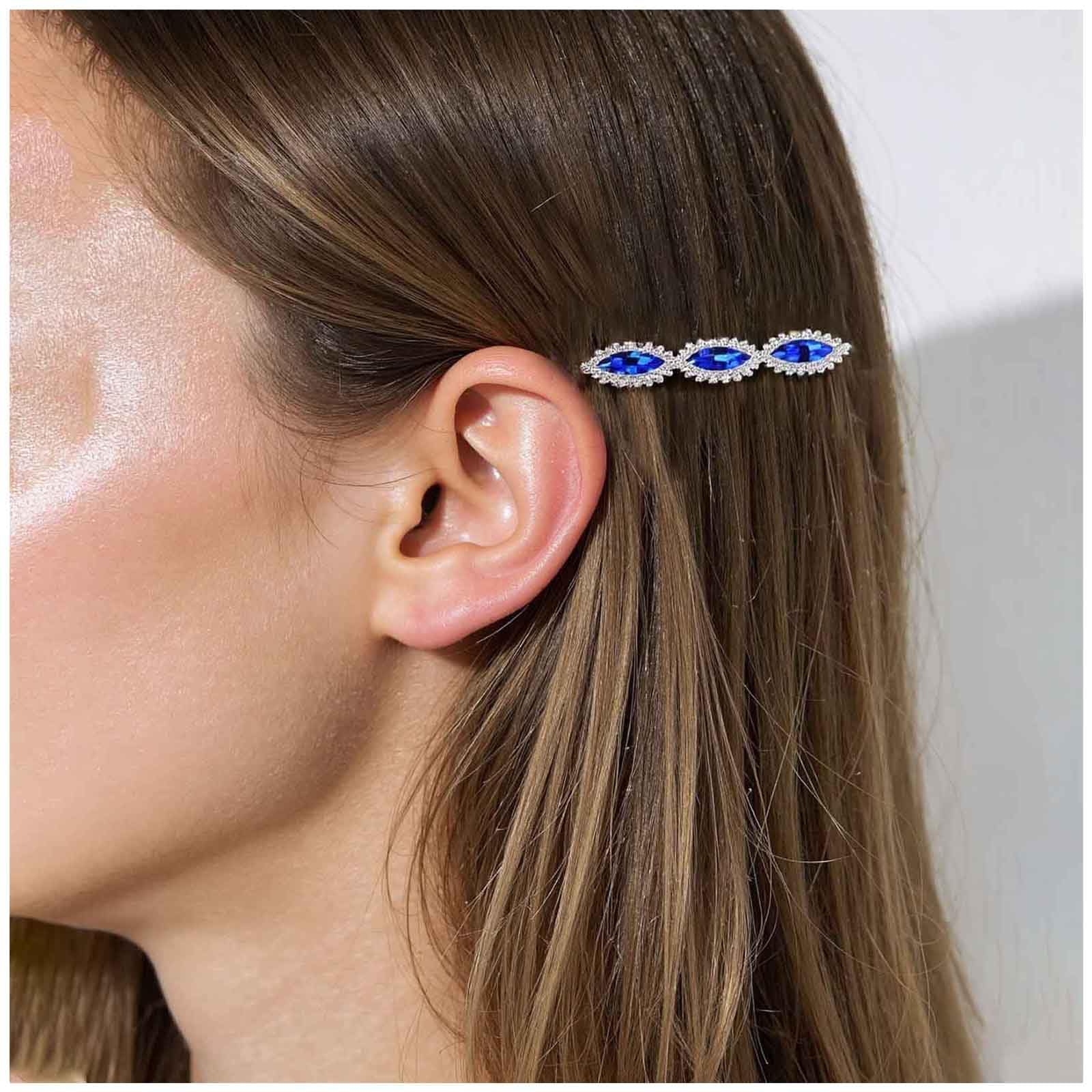 Xduargs Vintage Sapphire Crystal Hair Pin Barrettes Wedding Crystal Rhinestone Hair Barrettes Blue Crystals Hairclip Pins Vintage Sapphire Hairpin Barrette Shiny Cz Hair Pins Hairclip(Style B)