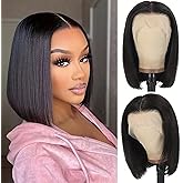 10 Inch Bob Wig Human Hair 13x4 HD Lace Front Wigs Human Hair Pre Plucked Short Bob Wig Lace Frontal Wigs for Black Women 180% Density Glueless Straight Human Hair Wig Natural Color