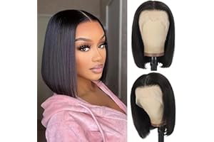 SHESBEAUTY 10 Inch Bob Wig Human Hair 13x4 HD Lace Front Wigs Human Hair Pre Plucked Short Bob Wig Lace Frontal Wigs for Black Women 180% Density Glueless Straight Human Hair Wig Natural Color