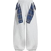 Aelfric Eden Baggy Barrel Sweatpants Women Plaid Belt Shawl Wide Leg Pants Casual Unisex Y2K Elastic Lantern Trouser Pants