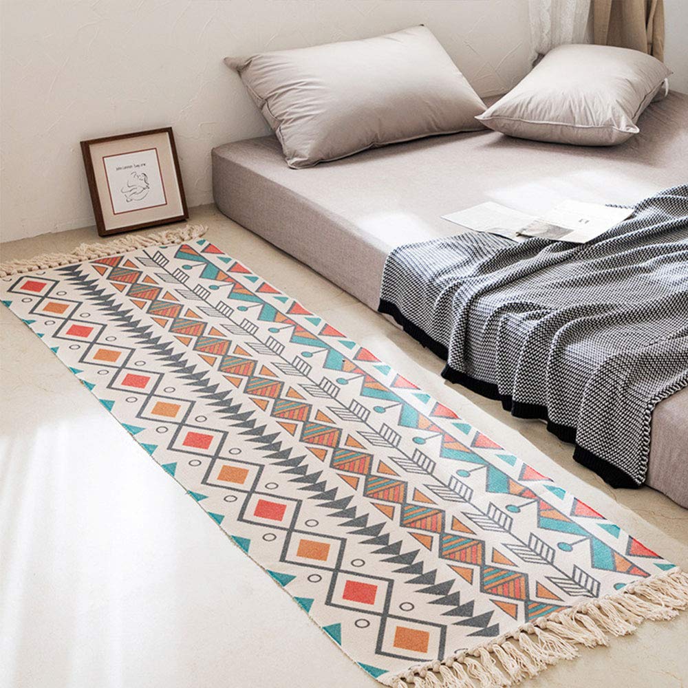 Boho Runner Rug 60x130cm, Hallway Runner Machine Washable Carpet Runner with Tassel, Cotton Area Rugs Carpet Runner Non Slip, Hallway Rugs for Living Room Kitchen Bedroom Laundry Entryway Decor