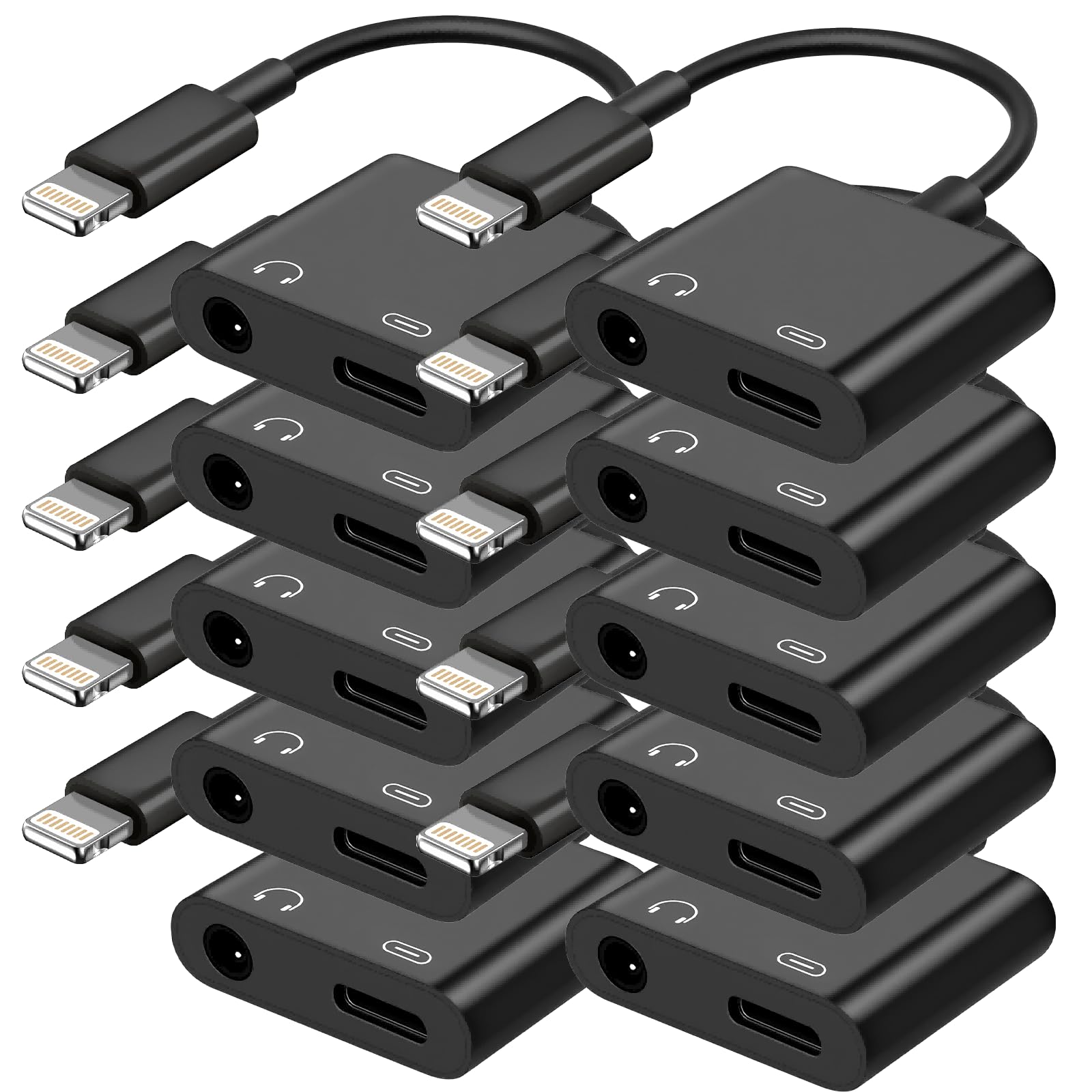 Photo 1 of [Apple MFi Certified] 2-in-1 Charging & Audio Adapter for iPhone, Lightning to 3.5mm Headphone Jack Dongle Splitter, Supports Hi-Res Lossless Sound, Compatible with iPhone 14/13/12/11/XS/XR/8/7 10Pack