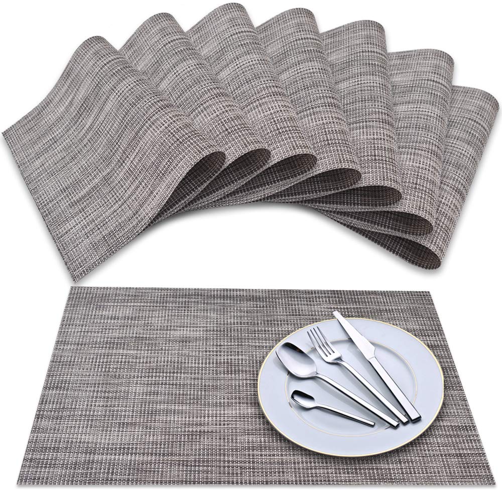 Newk Placemat, Crossweave Vinyl Woven Table Mats, Non-Slip Insulation Washable Table Mats Set (Set of 8, Dark Gray)