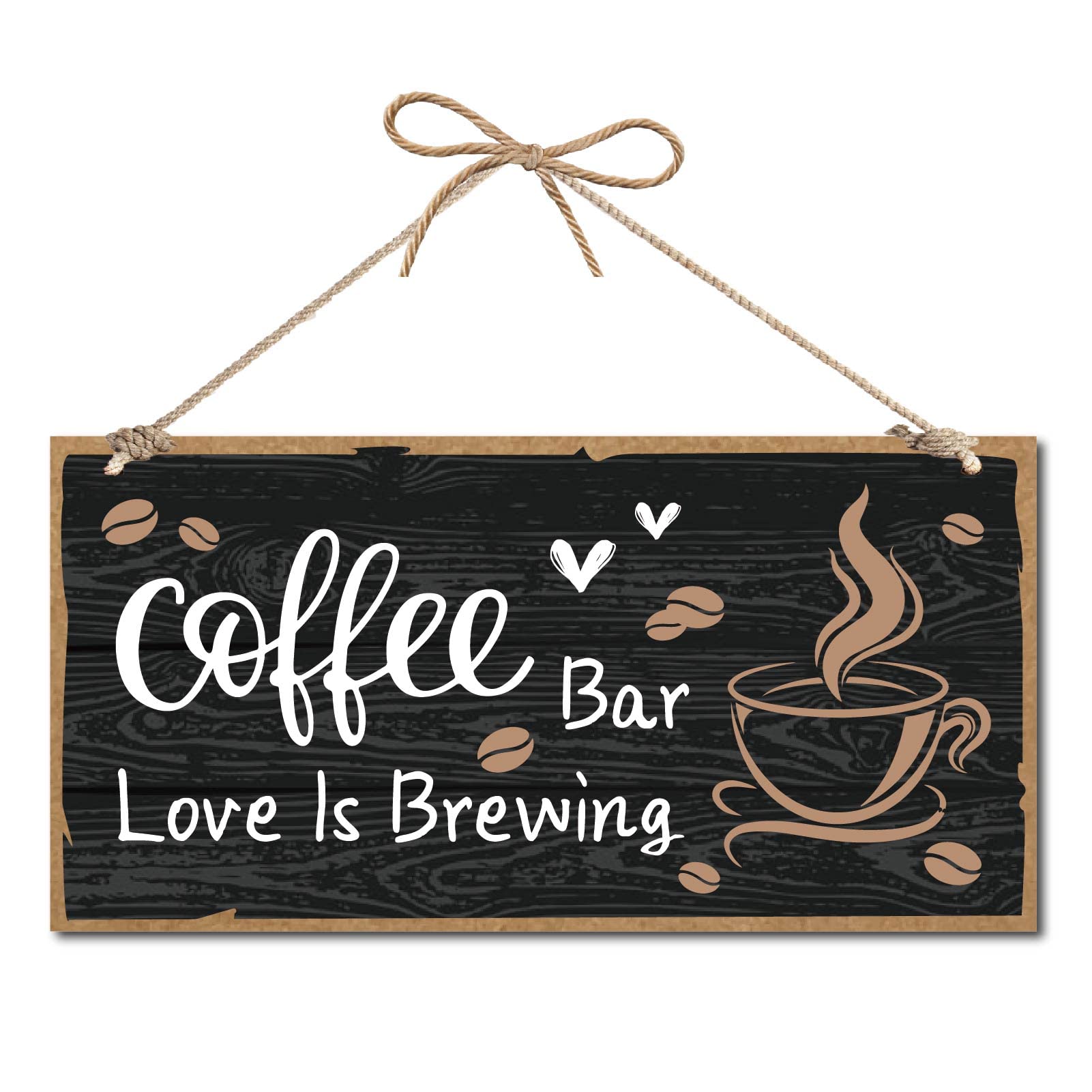 CREATCABIN Coffee Bar Sign Decor Wood Home Plaque Hanging Wall Art Wood Board Door Sign Love Is Brewing Heart Decorative for Coffee Bar Assecories Shop Farmhouse Kitchen Patio Decoration 12 x 6inch
