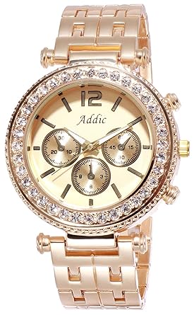 Crystal Studded Analogue Golden Dial Women's Watch