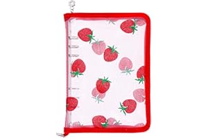 AxeWoodz Red A5 Zipper Binder Clear Refillable Notebook Shell Cute Strawberry Lace Cover 6 Ring PVC Binder Cover for Photocard Planner Journal Photo Album