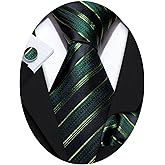 Barry.Wang Tie Sets for Men Silk Stripe Necktie Woven Checkered Handkerchief Cufflinks Formal Business Wedding