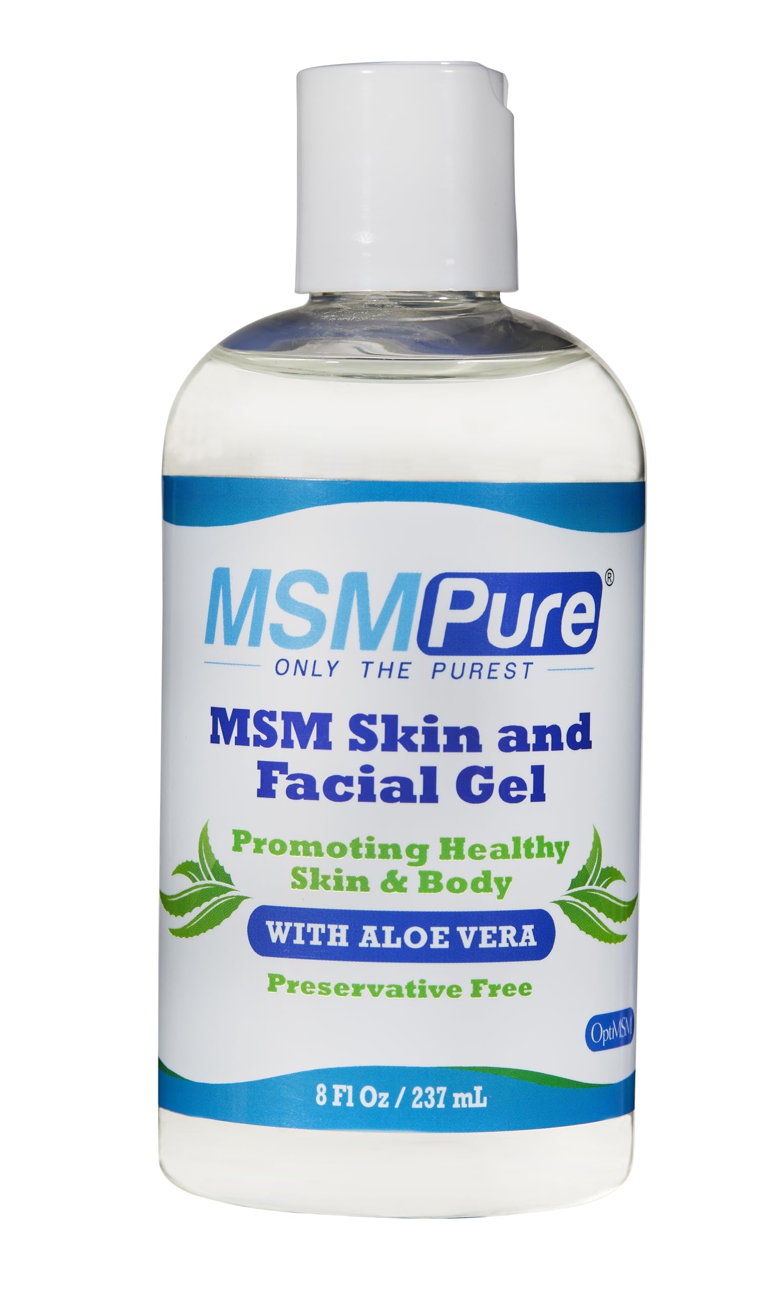 MSMPure Max Strength Skin and Facial MSM Gel with Aloe, 8oz, Preservative Free Formula for Soft, Smooth Healthy Glowing Skin, Softer Hair & Acne Treatment