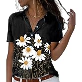 lomaiiest Short Sleeve Floral Tops for Women Summer Flower Printed V Neck Tshirts Button Down Tops Dressy Casual