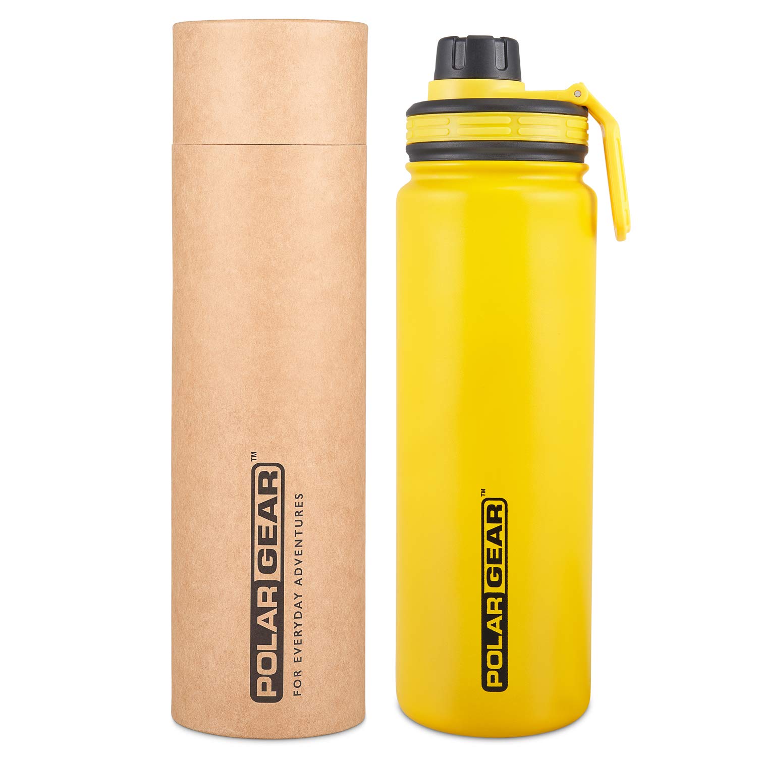 Hydra Surge Stainless Steel Reusable Water Bottle - 700ml, Vacuum Insulated, Double Wall, Metal Leakproof Flask, 2 Separate Lids, Keeps Hot for 12 Hours, Cold for 24 Hours - Yellow