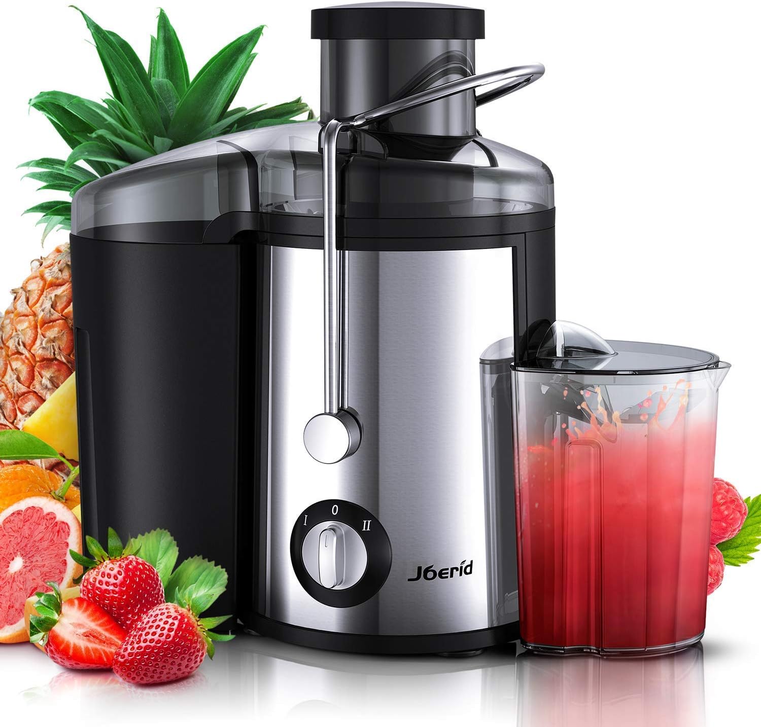 Juicer Machines, [2020 Upgrade] Joerid Centrifugal Juicer, Juice Extractor with Spout Adjustable, Lighter & Powerful, Easy to Clean & BPA-Free, Dishwasher Safe, Included Brush [Black] - 600W (600W)