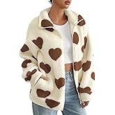 ShawGobow Heart Sherpa Jacket Women,Casual Zip Up Fuzzy Fleece Jackets,Cute Valentines Winter Coat With Pocket