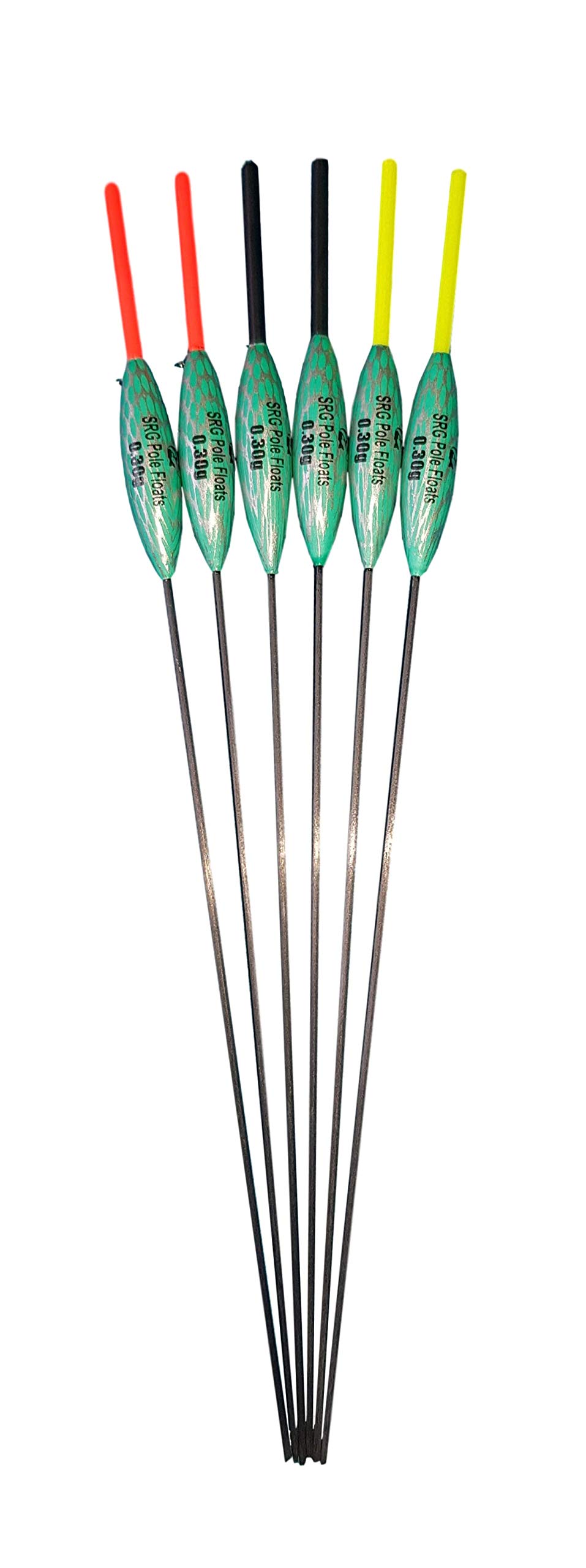 SRG Pole Floats SRG004 Pack of 6 x Pole Floats choose from (0.1g / 0.2g / 0.3g / 0.4g) (6 x 0.3g (3 x Black Tip and 3 x Yellow Tip))