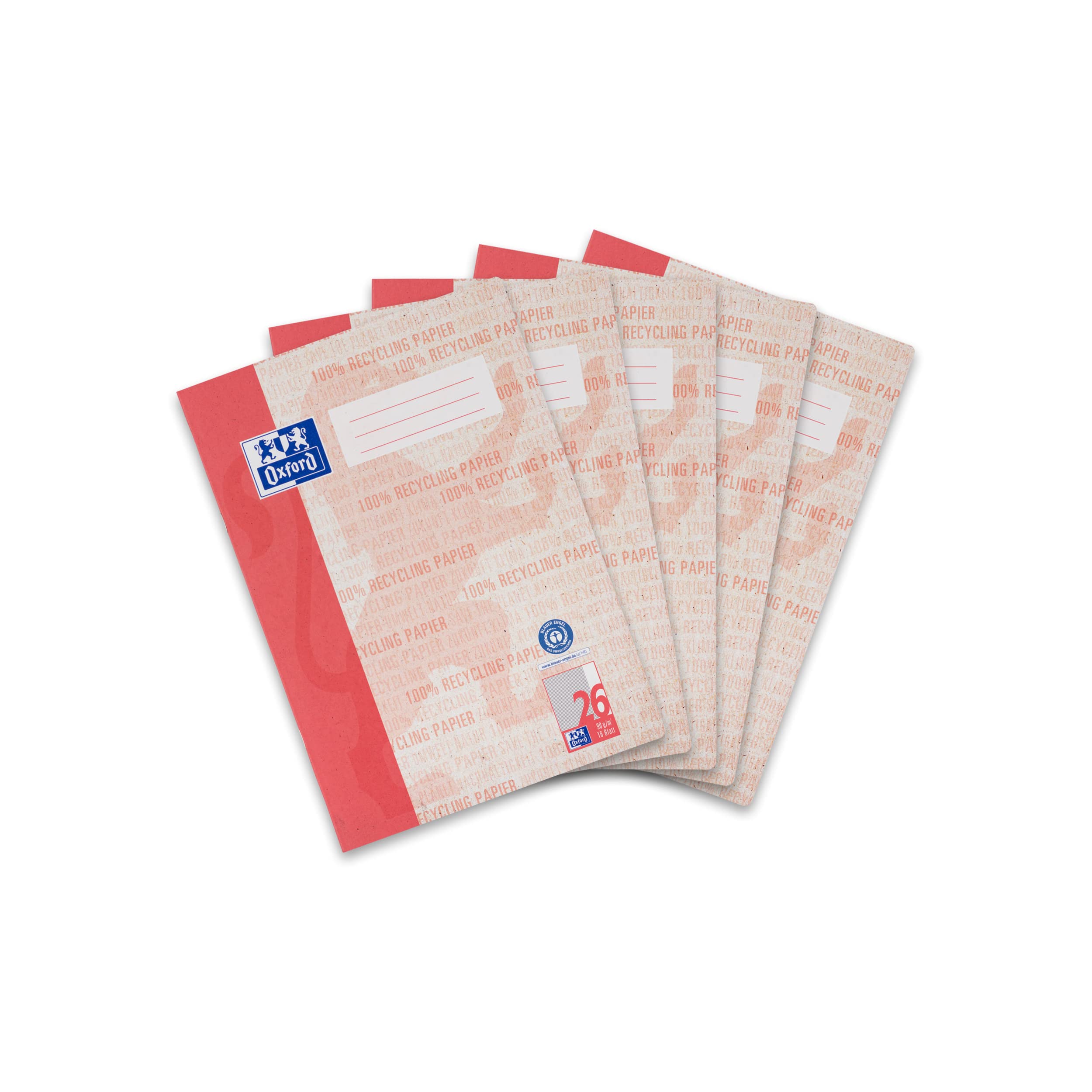 Oxford A4 Recycled Exercise Book 16 Sheets Line Style 26 Squared Pack of 5