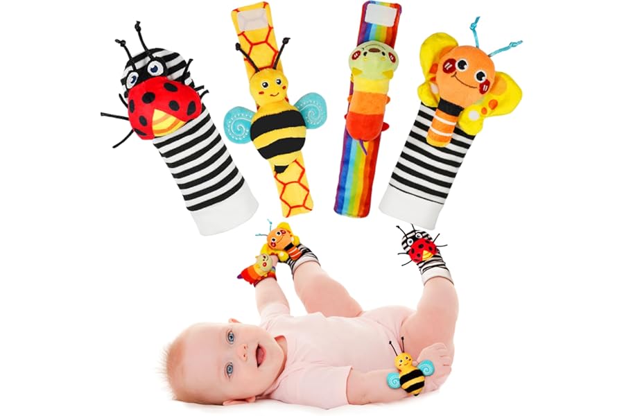 Infinno Baby Wrist Rattle Socks & Foot Finder Set — Perfect Newborn Toy for 0-12 Months