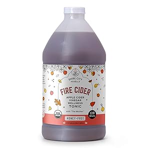 Fire Cider, Tonic, 64 oz (half gallon), Honey-Free flavor, Vegan, 128 Daily Shots, Apple Cider Vinegar, Whole, Raw, Organic, Not Heat Processed, Not Pasteurized, Not Diluted, Paleo, Keto, Whole 30.
