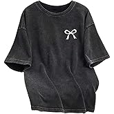 OYOANGLE Women's Oversized Graphic Washed T-Shirt Crew Neck Short Sleeve Casual Vintage Tee Top