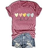 Be Kind T Shirts Women Graphic Blessed Teacher Shirt Short Sleeve Inspirational Heart Print Graphic Tees
