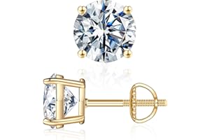 MOOSEA 0.2-4ct Moissanite Screw Back Earrings, Round D Color VVS1 Clarity Conflict Free Lab Created Moissanite Stud Earrings 14K White Yellow Rose Gold Vermeil for Women & Men Gift