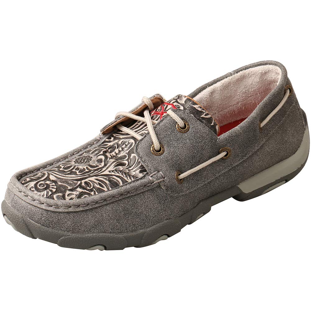 Twisted X Women's Boat Shoe Driving Moc, Moc Toe, Grey & Tooled, 7.5 M Image