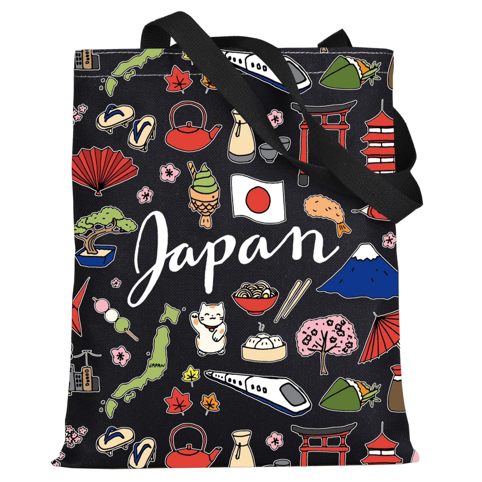 LEVLO Japan Travel Pouch Bag Japan Souvenir Gift Japan Theme Zipper Pouch Bag Japanese Trip Gift, Japan Black Tote