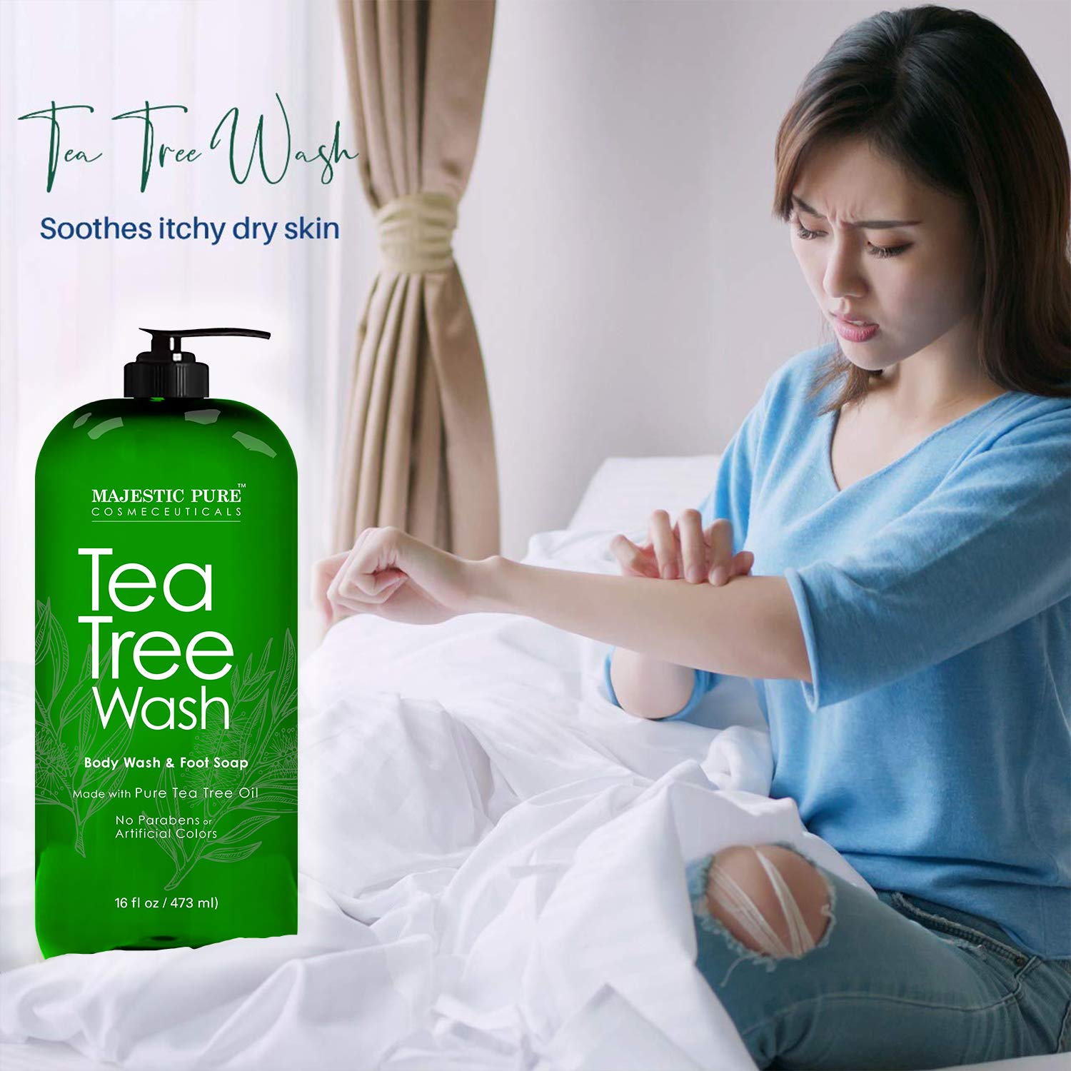 Majestic Pure Tea Tree Body Wash - Formulated to Combat Dry, Flaky Skin - Soothes, Nourishes and Moisturizes Irritated, Chapped, Problem Skin Areas - (Packaging may Vary) -16 fl. oz. : Beauty
