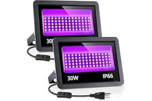 SHGPODA 2 Pack 30W LED Black Light, Blacklight Flood Light with Plug & Switch, IP66 Waterproof Outdoor Black Lights for Halloween, Glow in The Dark, Neon Party, Stage Lighting, Fluorescent Poster, Body Paint
