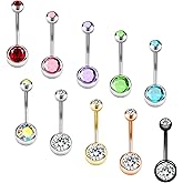 OUFER Belly Button Rings Pack 14G Surgical Steel Shiny CZ Belly Rings Jewelry Crystal Balls Navel Piercing Jewelry