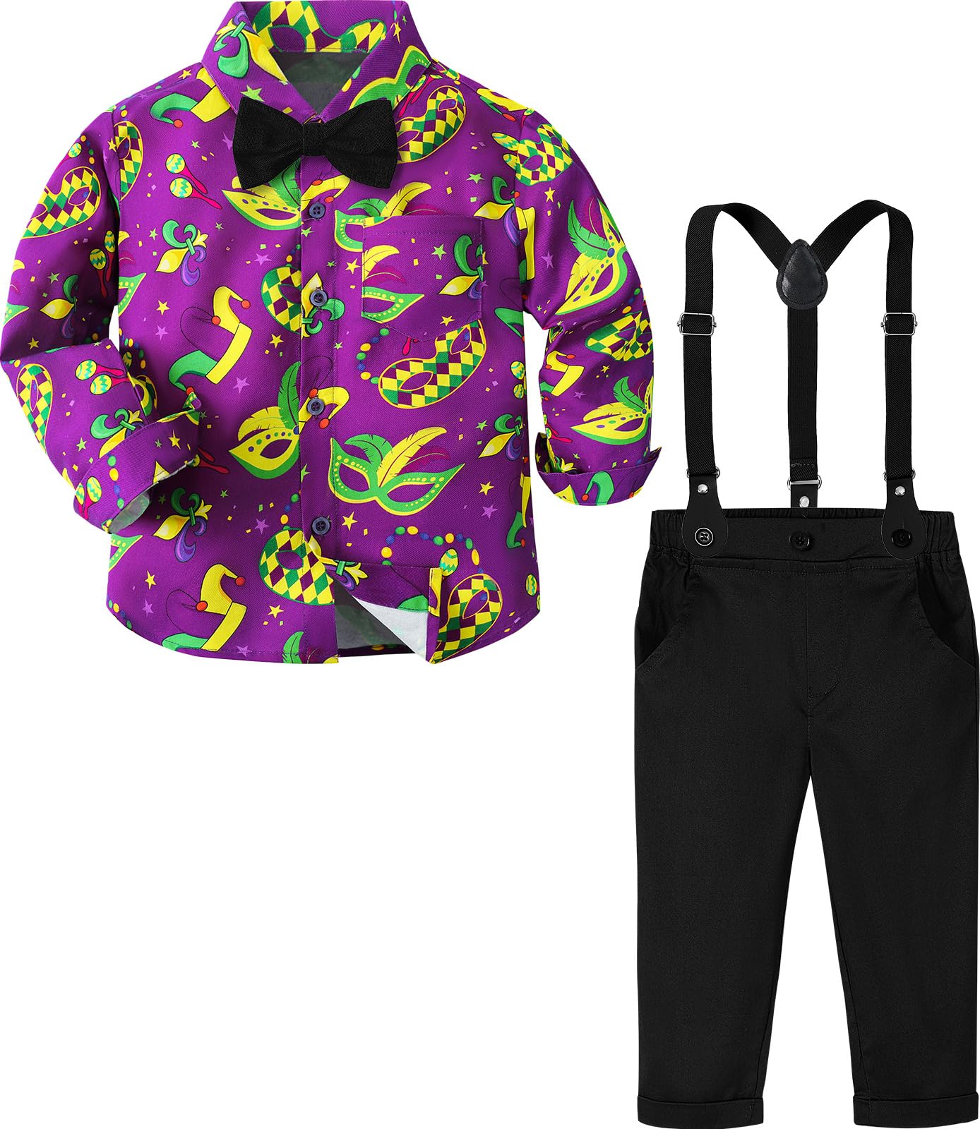 A&J DESIGN Suits for Toddler Boys Mardi Gras Gentleman Mask Formal Baby Suspender Dress Outfit Bow Tie Purple 5-6 Years Image