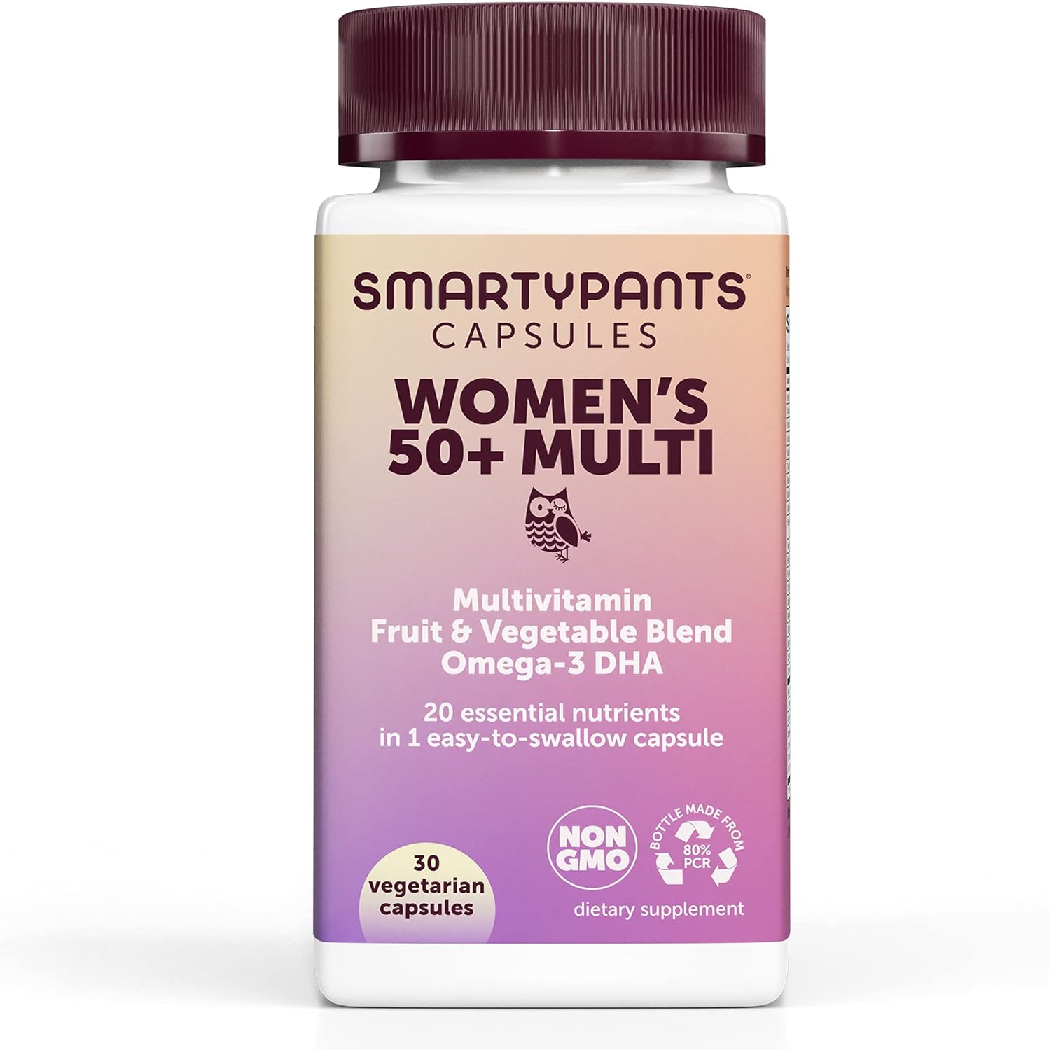SmartyPants Multivitamin for Women 50+; Omega-3 DHA; Zinc for Immunity; Vitamins D3, C, B6; Biotin, Folate; Vitamin B12 for Energy; Vitamin A for Eyes; Vegetarian (30 Day Supply): Health & Personal Care