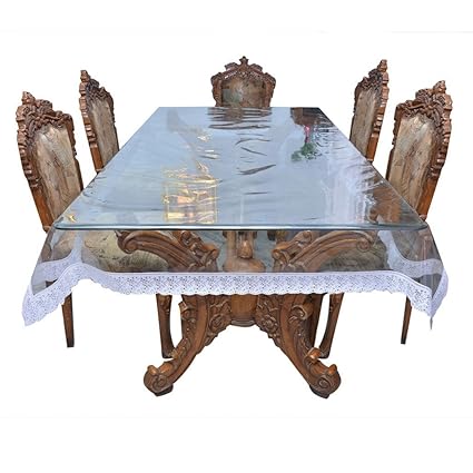 E-Retailer Classic Transparent with White Lace 6 Seater Dining Table Cover